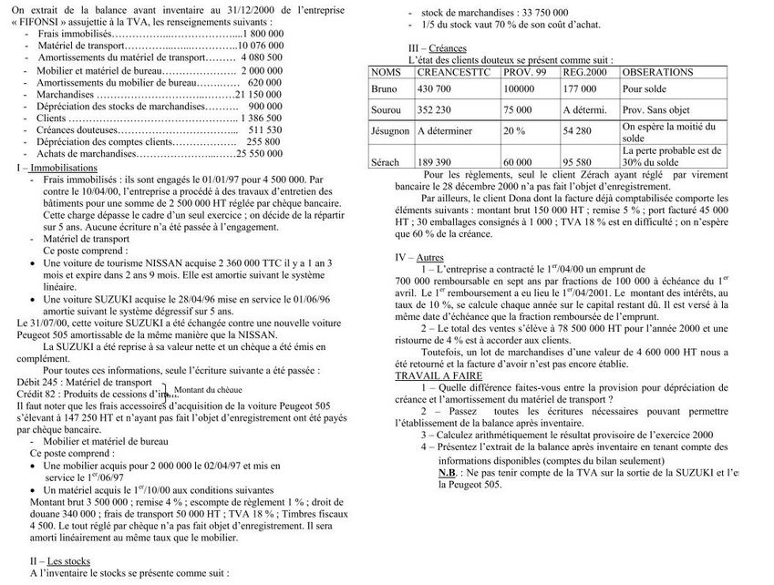 Exercice comptabilité générale