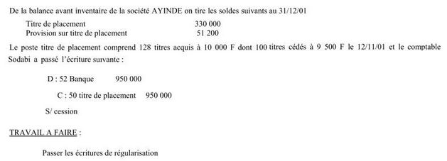 Exercice Comptabilité Générale