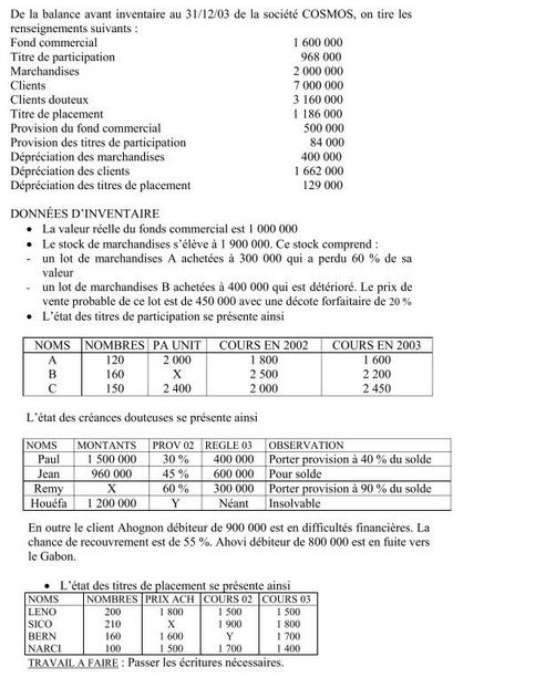 Exercice passer les écritures nécessaires (Etat des créances)