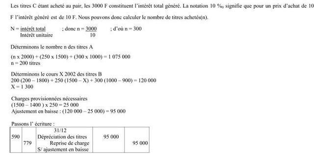 Exercice les titres de placement faites les régularisations nécessaires