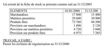Exercice comptabilité fiche de stock (écritures de régularisation)