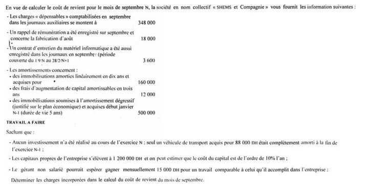 Exercice comptabilité analytique