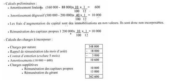 calcul du coût de revient