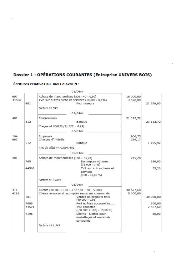 Exercices comptabilité