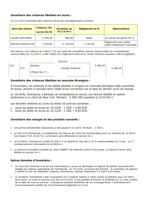 Exercices comptabilité