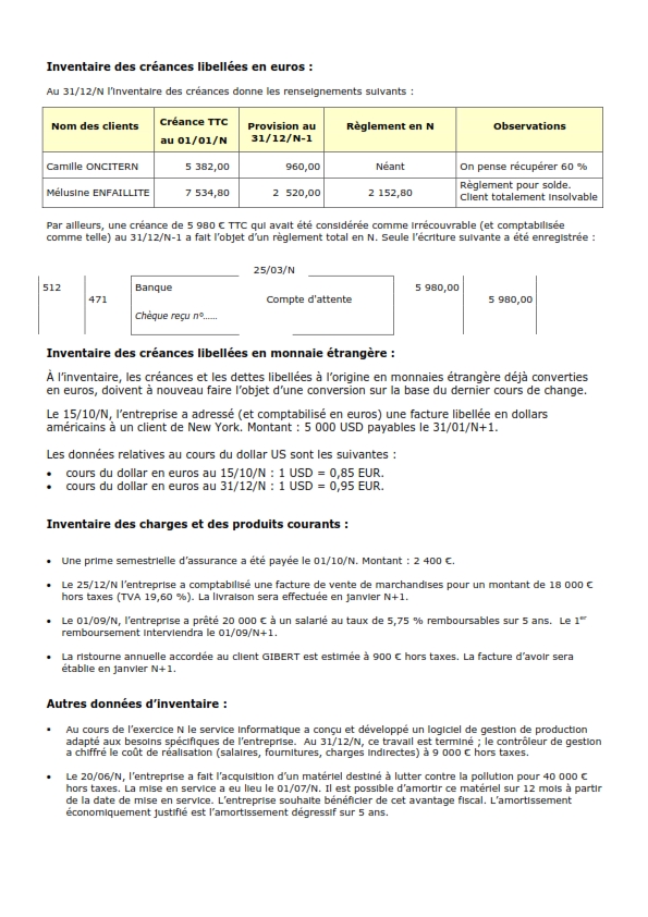 Exercices comptabilité