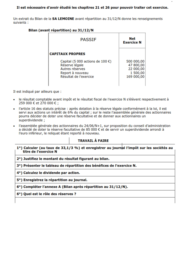 Exercice Comptabilité Générale