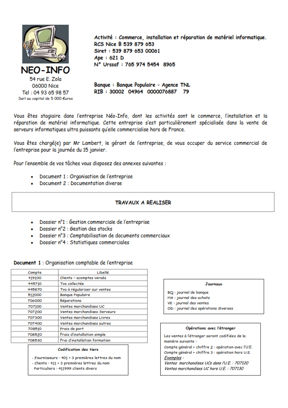 Exercice comptabilité générale