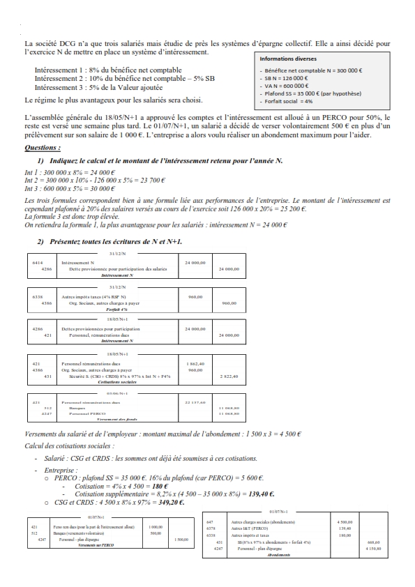 montant de l’intéressement retenu