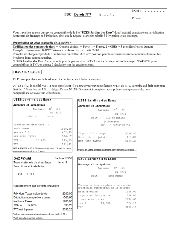 Exercice Comptabilité Générale